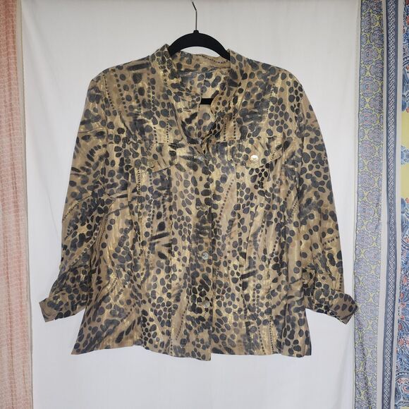 Flat Pearl Style Button Up Animal Print Long Sleeve Top Size Large - Picture 3 of 10